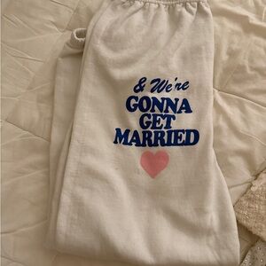 White Joggers with Blue and Pink Print